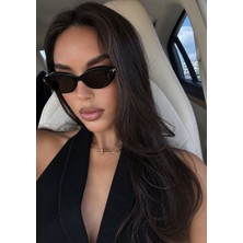 SUN PEARL Lisbon Premium Oval Güneş Gözlüğü Siyah Çerçeve Siyah Cam Gold Detaylı Unisex UV400