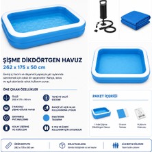Hak-İş Oyuncak Mega Boy Dikdörtgen Şişme Çocuk Havuzu 262 x 175 x 51 cm Pompa ve Havuz 51258 Örtüsü I