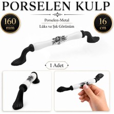Badem10 Agora Beyaz Porselen Siyah Kulp 160 mm 16 cm Mobilya Çekmece Dolabı Dolap Kapak Kulb Kulpu