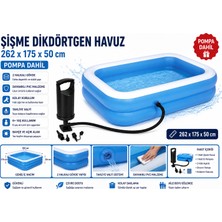 Hak-İş Oyuncak Şişme Dikdörtgen Havuz 262 x 175 x 50 cm Mavi Bahçe Havuzu + El Pompası Dahil
