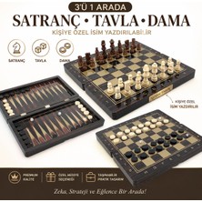 Elifeshop Kişiye Özel Isim Yazılabilir Lüks Ahşap 3'ü 1 Arada Satranç Dama Tavla Seti 34CM Premium Oyun Takımı