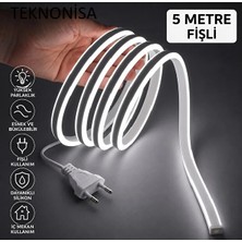 Teknonisa 5 Metre Fişli Neon LED Şerit Işık Beyaz Esnek Silikon Dekoratif Aydınlatma