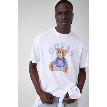 Guess Kısa Kollu Basic Guess Ayıcıklı Erkek Beyaz T-Shirt M6YI75K5409-G011