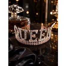 Dodomar Queen Rose Gold Taşlı Lüks Taç Parti Kostüm Doğum Günü Aksesuarı Dekoru
