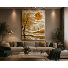Othello Art Altın Güneş ve Dokulu Ağaç Manzarası Kanvas Tablo | Lüks Modern Duvar Dekorasyonu