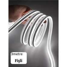 Teknonisa 3 Metre Fişli Neon LED Şerit Işık Beyaz Esnek Silikon Dekoratif Aydınlatma