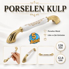 Badem10 (5 Adet) Goldya Porselen Beyaz Gold Kulp 160 mm 16 cm Mobilya Çekmece Dolap Kapak Kulplar Kulb Kulpu