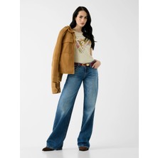 Guess Kısa Kollu Bisiklet Yaka Palmiye Desenli Üçgen Kadın Krem T-Shirt W6YI26K4345-G1M5