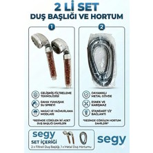 Segy Home 2'li Set 6 Fonksiyonlu Lüks Masajlı Filtreli Duş Başlığı +Paslanmaz Sprial Hortumlu Duş Seti