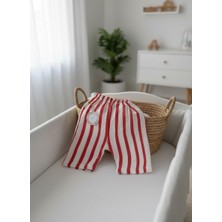 Kırmızı Çizgi Desenli Çift Kat Müslin Oversize Alt | 0-5 Yaş