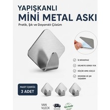 Van Vleck 3'lü Yapışkanlı Mini Metal Askı – Delmeden Duvar ve Kapı Arkası Çok Amaçlı Askılık Seti