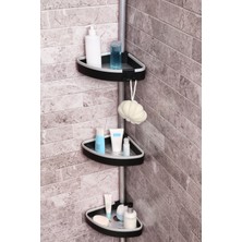 Primanova N38 Venta Siyah Banyo Köşe Rafı Yaylı Montaj Paslanmaz Alüminyum Malzeme ile Modern Tasarım