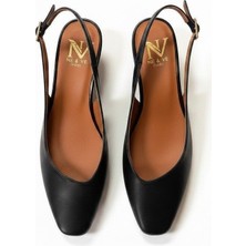 Ne&Ve Shoes Siyah Deri Kadın Kalın Topuklu Ayakkabı
