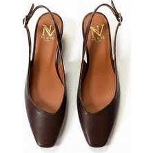 Ne&Ve Shoes Kahve Deri Kadın Kalın Topuklu Ayakkabı
