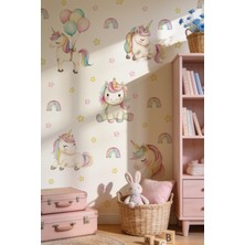 Msticker Unicorn Duvar Sticker Seti 72 Parça – Gökkuşağı, Balonlu Unicorn ve Yıldızlar – Kız Çocuk ve Bebek