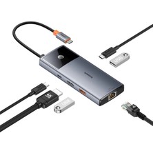 BASEUSONLINE Baseus Metal Gleam Series Iı 6in1 Usb-C Hub Çoklayıcı - 4K 60Hz Hdmı, Type-C 10GBPS, 2x 10GBPS Usb-A , RJ45 Ethernet, Pd Şarj Destekli Dönüştürücü