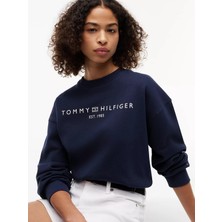 Tommy Hilfiger Kadın Regular Fit Pamuklu Bisiklet Yaka Uzun Kollu Mavi Sweatshirt WW0WW47831-C1G