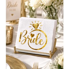 Dodomar Bride Yüzük Model Varak Baskılı Peçete 20 Parça Beyaz Gold Bekarlığa Veda Masa Süsü