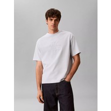 Calvin Klein Erkek Rahat Kesim Ck Logo Işlemeli Yuvarlak Yakalı Kısa Kollu Mavi T-Shirt LV04RG814G-CIQ