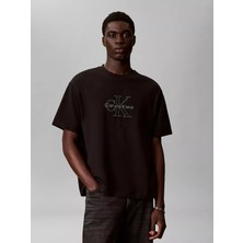 Calvin Klein Erkek Rahat Kesim Ck Logo Işlemeli Yuvarlak Yakalı Kısa Kollu Siyah T-Shirt LV04RG814G-UB1