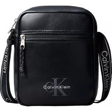 Calvin Klein Erkek Deri Ayarlanabilir Askı Ck Metal Detay Fermuar Kapama Siyah Omuz Çantası LV04D3418G-UB1