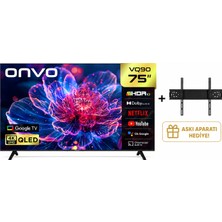 Onvo 75VQ90F3UA 75'' 190 Ekran Uydu Alıcılı 4K Ultra Hd Google Smart QLED Tv +Askı Aparatı Hediye