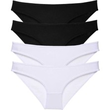 4 Adet Eko Set Likralı Kadın Slip Külot Siyah Beyaz