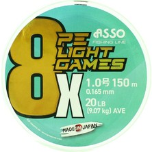 Asso 8x Light Games 1.0 Pe 150M Fluo Green 8 Örgü Ip Misina 0.165 mm 9.07KG Çeker