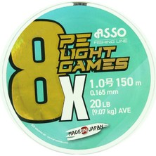 Asso 8x Light Games 1.0 Pe 150M Moss Green 8 Örgü Ip Misina 0.165 mm 9.07KG Çeker
