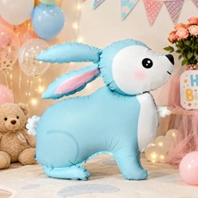 Dodomar Mavi Retro Tavşan Folyo Balon 60X59 cm Doğum Günü Baby Shower Parti Süsü Dekorasyonu