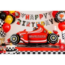 Dodomar Kırmızı Yarış Arabası Folyo Balon 52X110 cm Doğum Günü Çocuk Parti Süsü Dekorasyonu