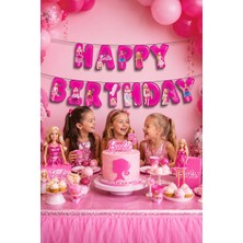 Dodomar Barbie Happy Birthday Yazı Banner Kız Çocuk Doğum Günü Parti Süsü Dekoru