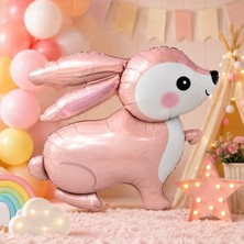 Dodomar Pembe Retro Tavşan Folyo Balon 60X59 cm Doğum Günü Baby Shower Parti Süsü Dekorasyonu