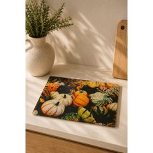 Emba Home Cam Kesme Tahtası 25X35 cm Kaydırmaz Ayaklı | Bal Kabağı Desenli Dekoratif Cam Sunum ve Kesim Tahtası