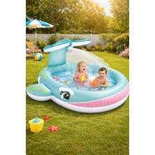 Nunu Market Su Fıskiyeli Balina Şişme Çocuk Havuzu 201X196X91 cm | 200 kg Kapasiteli | Aile&çocuk Bahçe Havuzu