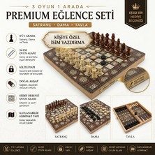 Elifeshop Kişiye Özel Isimli Lüks Ahşap Sedef Görünümlü 3ü 1 Arada Satranç Dama Tavla Kilitli Premium Set 34CM