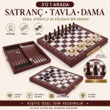 Elifeshop Kişiye Özel Isimli Ahşap 3'ü 1 Arada Satranç Dama Tavla Seti 34 cm Kilitli Premium Oyun Takımı