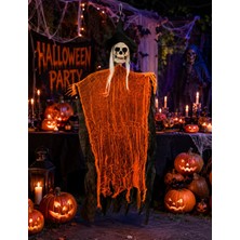 Dodomar Halloween Şapkalı Saçlı Iskelet Korkuluk 100 cm Turuncu Dekor Parti Süsü
