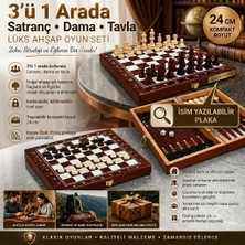 Elifeshop Kişiye Özel Isim Yazılabilir Lüks Ahşap 3'ü 1 Arada Premium Satranç Dama Tavla Seti Kilitli  24 cm