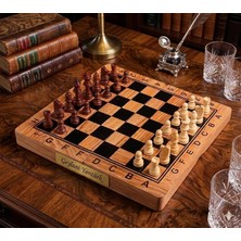 Elifeshop Kişiye Özel Isim Yazılabilir 25 cm Lüks Doğal Ahşap Manyetik Satranç Takımı Katlanabilir Premium Set
