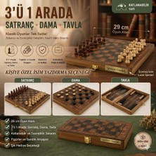 Elifeshop Kişiye Özel Isim Yazılabilir Lüks Ahşap 3ü1 Arada Satranç Dama Tavla Seti Kilitli 29CM Premium Takım