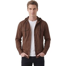Rizzup Kahve Kapüşonlu Likralı Kot Gömlek – Slim Fit Çıt Çıt Kapamalı Erkek Gömlek 2300396