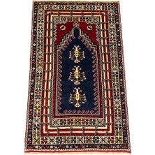 Burak Halı El Dokuma Taşpınar Halısı 125X200 Kök Boya Kırmızı Lacivert %100 Yün Halı