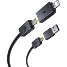 BASEUSONLINE Baseus Versatile 4in1 60W Hızlı Şarj Kablosu 1m - Usb-C + Usb-A To Type-C + Lightning - Örgülü Siyah (P10383000121-01)