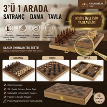Elifeshop Kişiye Özel Isim Yazılabilir Lüks Ahşap 3ü 1 Arada Satranç Dama Tavla Seti Katlanabilir Kilitli 24CM