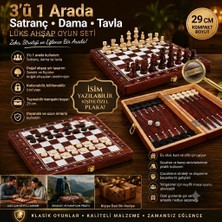 Elifeshop Kişiye Özel Isim Yazılabilir Lüks Ahşap 3ü 1 Arada Satranç Dama Tavla Seti Katlanabilir Kilitli 29CM