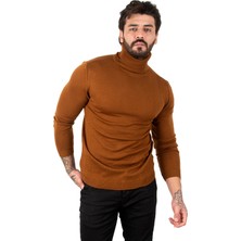 Rizzup Erkek Kahve Slim Fit Balıkçı Yaka Düz Kazak Boğazlı Yaka Triko 2002292
