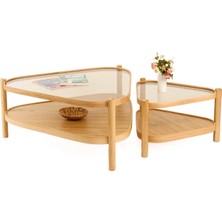 Vivense Nesta Ikili Set Orta Sehpa, Meşe Bronz Cam
