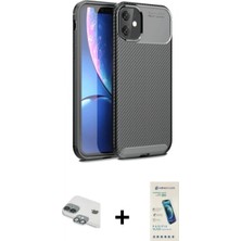 Pileli Store Pilelistore™ iPhone 11 Kılıf Eksen Form Prime - Şeffaf Pasifik Cam Ekran Koruyucu + Pers Alüminyum Kamera Lens - Yl