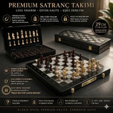 Elifeshop Kişiye Özel Isim Yazılabilir Lüks Mermer Desen Ahşap Manyetik Satranç Seti 29 cm Premium Oyun Takımı